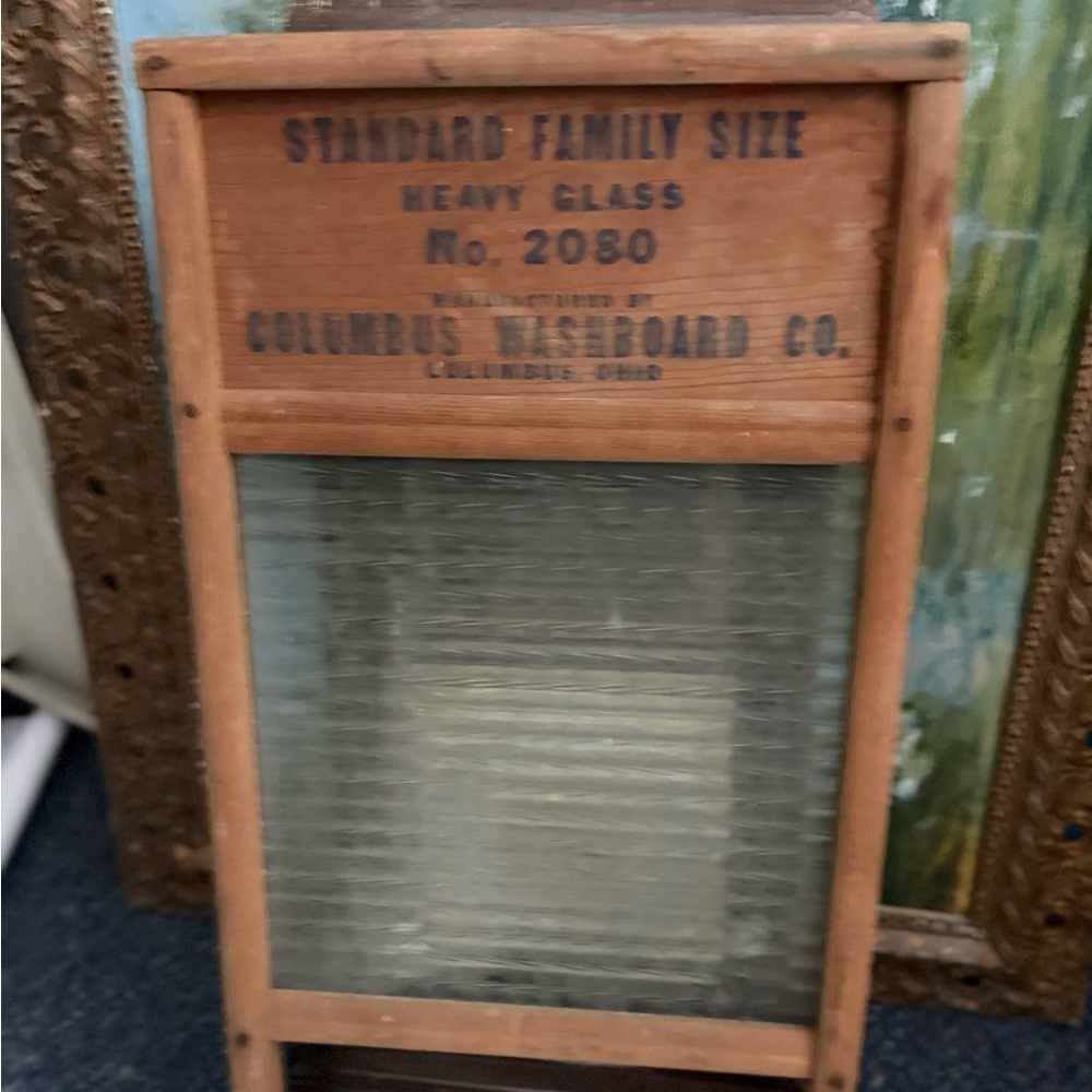 Antique 1900-1950’s Columbus Wooden Washboard with Crowned Wavy Glass No. 2080